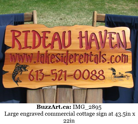 Large engraved commercial cottage sign at 43.5in x 22in